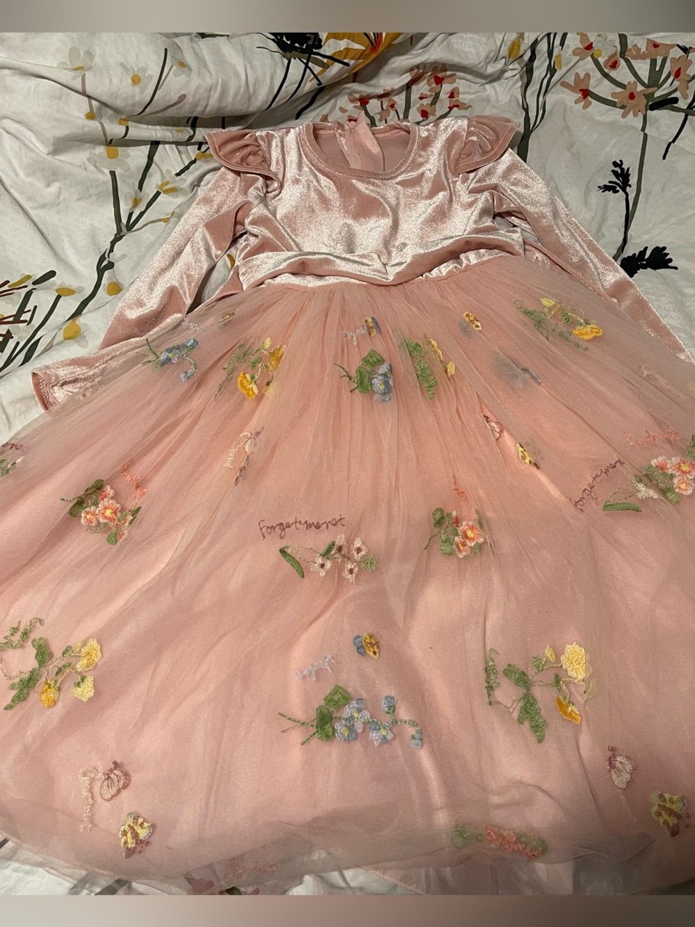 Pink Embroidered Floral Tulle Skirt
